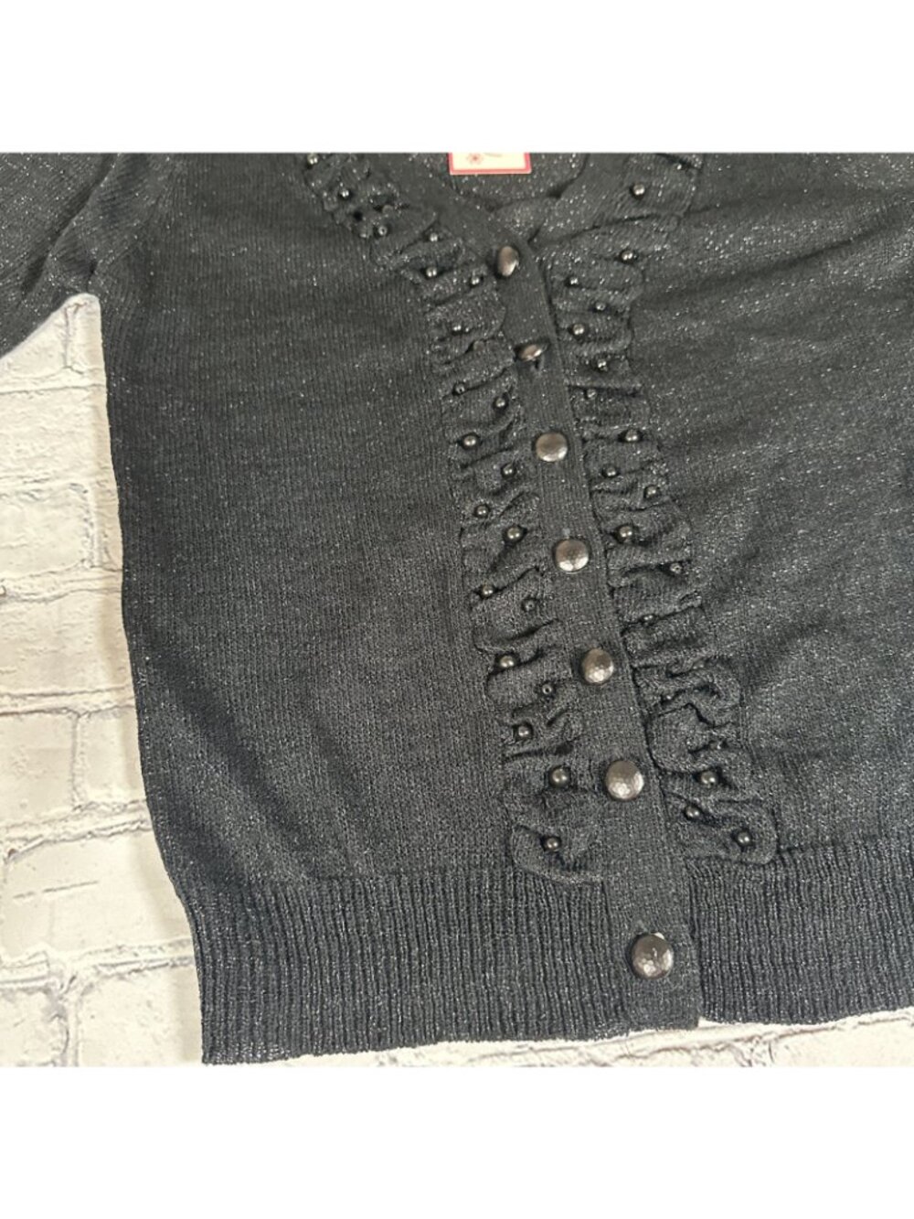 Black Sparkle Glitter Beaded Cardigan Joy Joy Brand Women’s Size Medium NEW - Picture 12 of 16